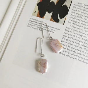 Baroque Pearl Earrings in Sterling Silver 925 Square Shape