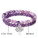 Amethyst Beaded Bracelet with Tree of Life Charm