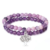 Amethyst Beaded Bracelet with Tree of Life Charm