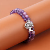 Amethyst Beaded Bracelet with Tree of Life Charm