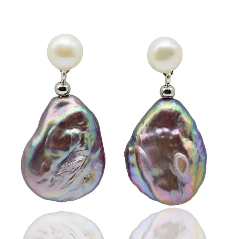 Purple Pearl Earrings Freshwater Pearl Silver Earrings