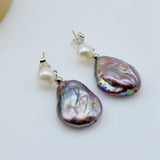 Purple Pearl Earrings Freshwater Pearl Silver Earrings