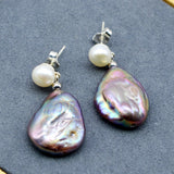 Purple Pearl Earrings Freshwater Pearl Silver Earrings