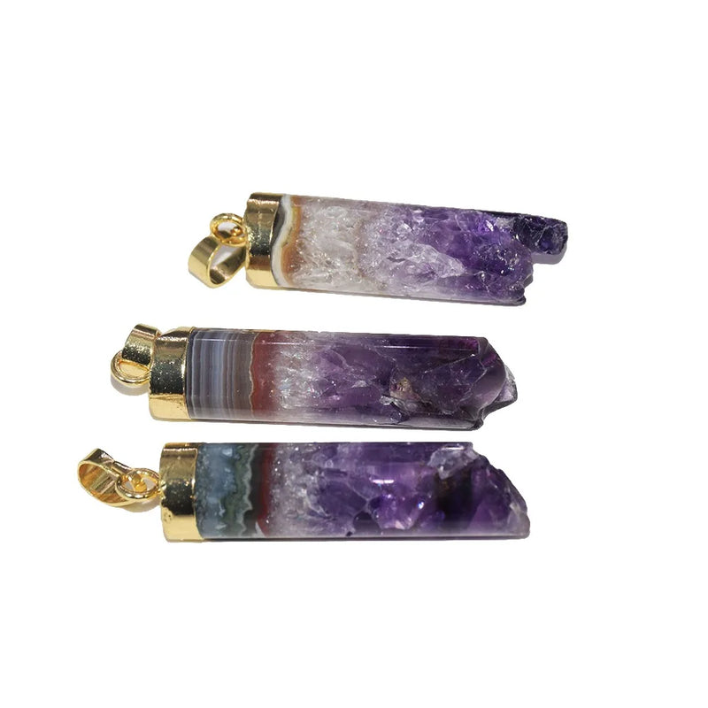 Purple Raw Crystal Stone Necklace Geode Druzy Pendants DIY Jewelry Making