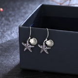 Purple Starfish Shell Drop Earrings 925 Sterling Silver Stylish Party Jewelry