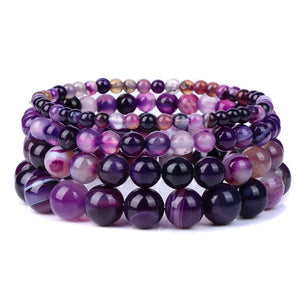 Purple Stripe Agates Bracelet 4/6/8/10mm Natural Stone Beaded Bracelets Female