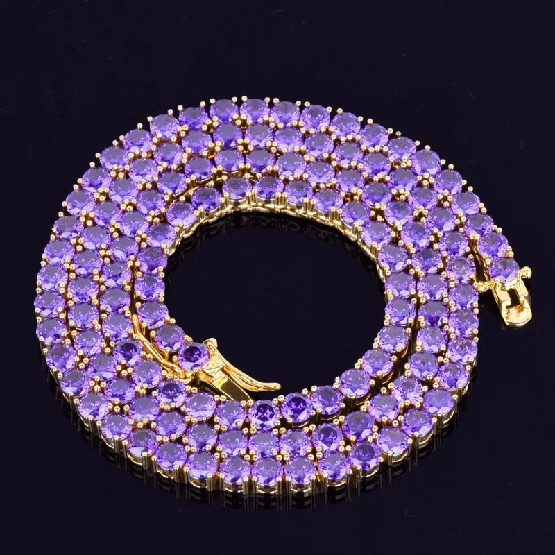 Purple Tennis Chain Necklace 24K Real Plated