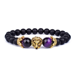 Purple Tiger Eye Bead Bracelet Crown Charm Bracelet