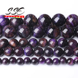 Purple Tiger Eye Round Loose Beads for Jewelry Making DIY Bracelet 15''