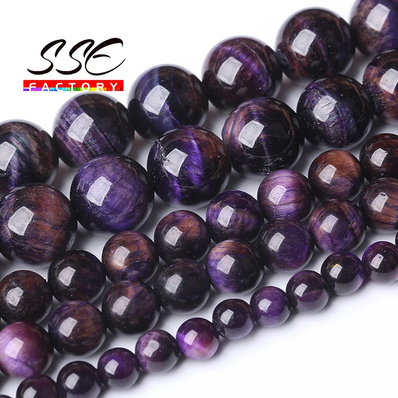 Purple Tiger Eye Round Loose Beads for Jewelry Making DIY Bracelet 15''
