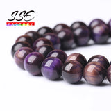 Purple Tiger Eye Round Loose Beads for Jewelry Making DIY Bracelet 15''