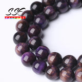Purple Tiger Eye Round Loose Beads for Jewelry Making DIY Bracelet 15''