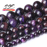 Purple Tiger Eye Round Loose Beads for Jewelry Making DIY Bracelet 15''