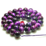 Purple Tiger's Eye Smooth Round Loose Beads Gemstone Bracelet Necklace Diy
