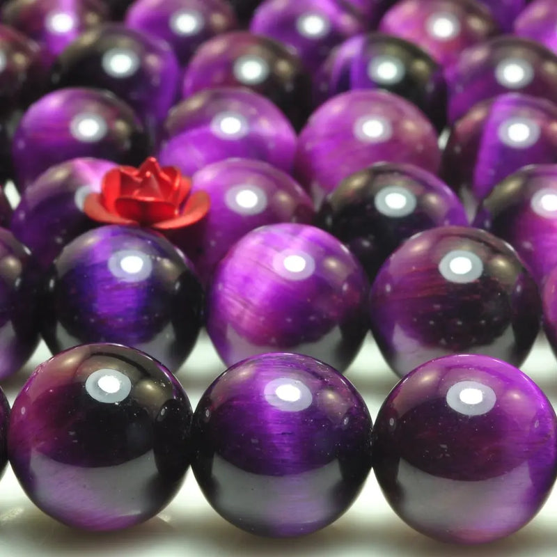 Purple Tiger's Eye Smooth Round Loose Beads Gemstone Bracelet Necklace Diy