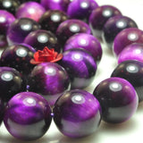 Purple Tiger's Eye Smooth Round Loose Beads Gemstone Bracelet Necklace Diy