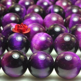 Purple Tiger's Eye Smooth Round Loose Beads Gemstone Bracelet Necklace Diy