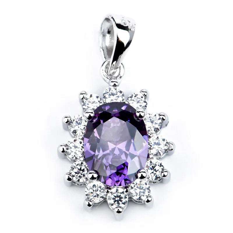 Purple Zircon Pendant Sterling Silver Necklace Womens Jewellery