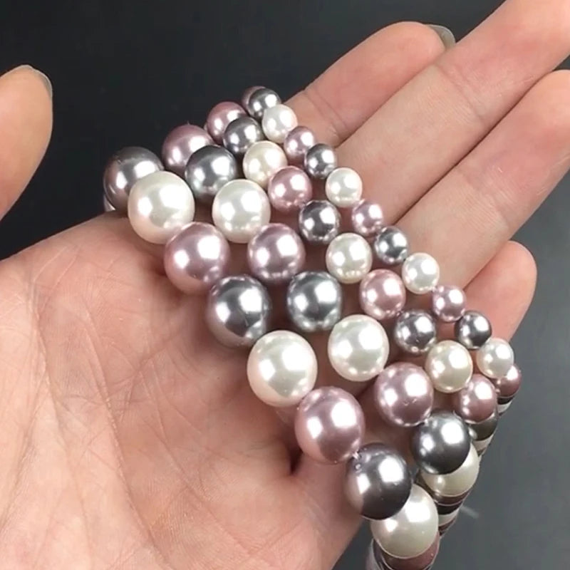 Purple Grey Shell Pearl Beads Round Loose Spacer Beads For DIY Jewelry Making