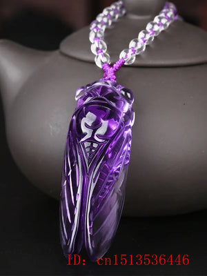 Purple Yellow Crystal Cicada Sweater Chain Necklace Insect Jewelry