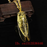 Purple Yellow Crystal Cicada Sweater Chain Necklace Insect Jewelry
