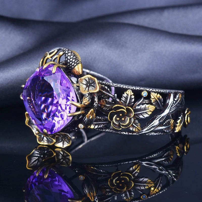 Purple Zircon Flower Bracelet 925 Silver Crystal Talisman