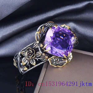 Purple Zircon Flower Bracelet 925 Silver Crystal Talisman