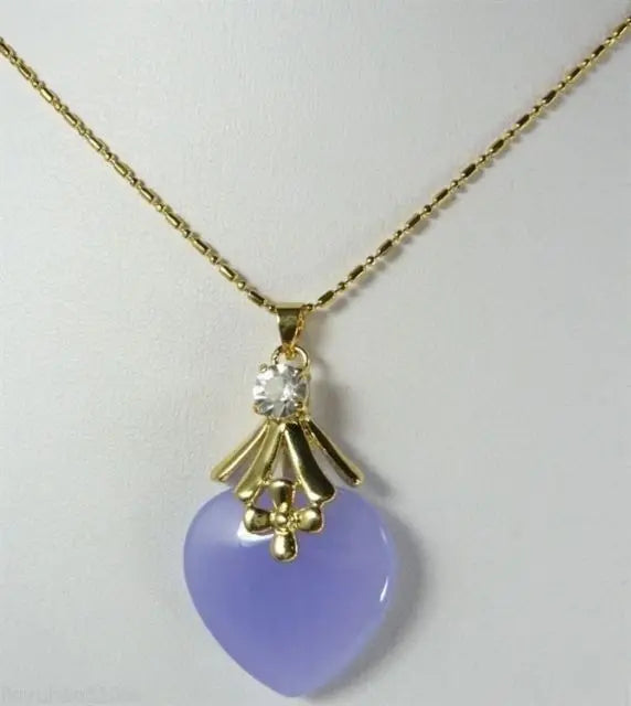 Purple Jade Heart Crystal Pendant Necklace