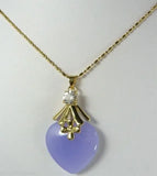 Purple Jade Heart Crystal Pendant Necklace