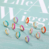 Enamel Small Hoop Earrings Zircon Crystal Round Huggie Earrings