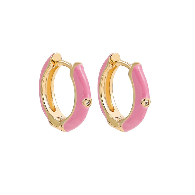 Enamel Small Hoop Earrings Zircon Crystal Round Huggie Earrings