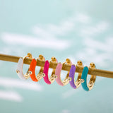 Enamel Small Hoop Earrings Zircon Crystal Round Huggie Earrings