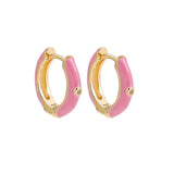 Enamel Small Hoop Earrings Zircon Crystal Round Huggie Earrings