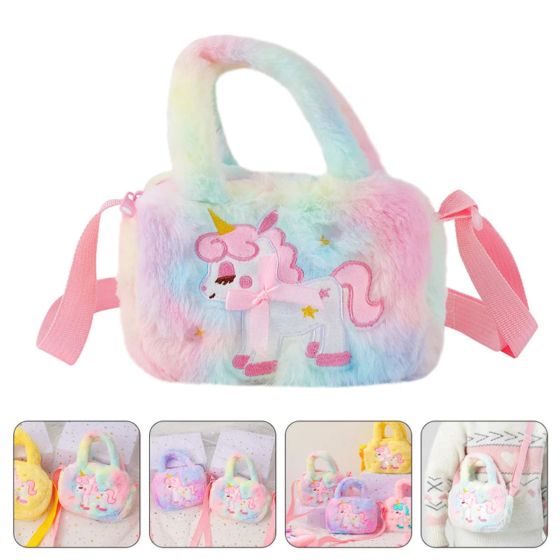 Rainbow Tie Dye Plush Crossbody Handbag for Girls Kids
