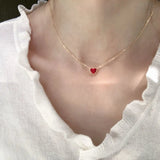Cocoa Love Mini Red Heart S925 Sterling Silver Zircon Heart Necklace
