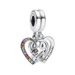 Heart Puzzle Piece Friends Dangle Charm 925 Sterling Silver DIY Bracelet Pendant