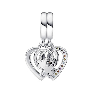 Heart Puzzle Piece Friends Dangle Charm 925 Sterling Silver DIY Bracelet Pendant