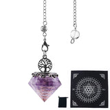 Pyramid Chip Quartz Pendant Tree of Life Reiki Healing Dowsing Wicca Pendulum