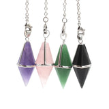 Natural Crystal Healing Pointed Amethysts Pink Quartz Pendulum