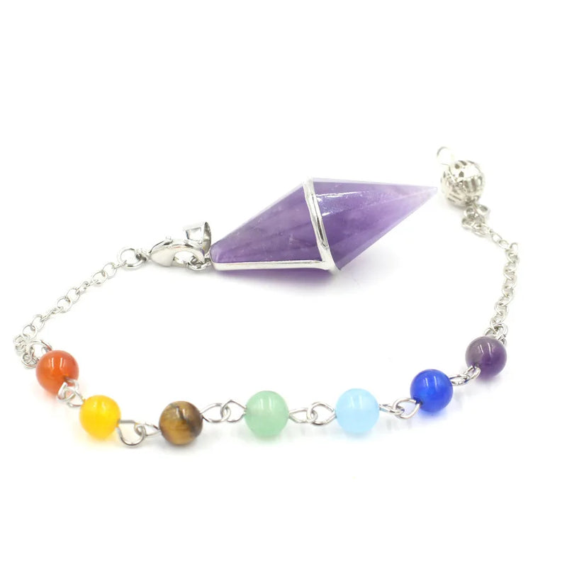 Natural Crystal Healing Pointed Amethysts Pink Quartz Pendulum