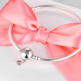925 Silver Bracelet Moments Freehand Heart Clasp Snake Chain Charm Bracelet