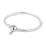 925 Silver Bracelet Moments Freehand Heart Clasp Snake Chain Charm Bracelet
