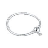 925 Silver Bracelet Moments Freehand Heart Clasp Snake Chain Charm Bracelet
