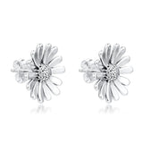 925 Silver Pave Daisy Flower Stud Earrings Women Jewelry