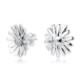 925 Silver Pave Daisy Flower Stud Earrings Women Jewelry