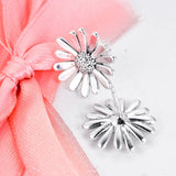 925 Silver Pave Daisy Flower Stud Earrings Women Jewelry
