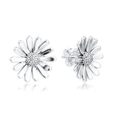 925 Silver Pave Daisy Flower Stud Earrings Women Jewelry