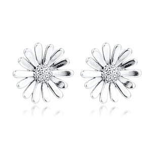 925 Silver Pave Daisy Flower Stud Earrings Women Jewelry
