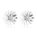 925 Silver Pave Daisy Flower Stud Earrings Women Jewelry