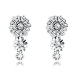 925 Silver Pave Daisy Flower Stud Earrings Women Jewelry